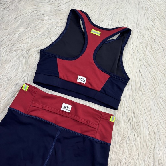 Pnyrs Women's S Gym Set Bra Shorts Navy Red Running Training - Picture 6 of 6